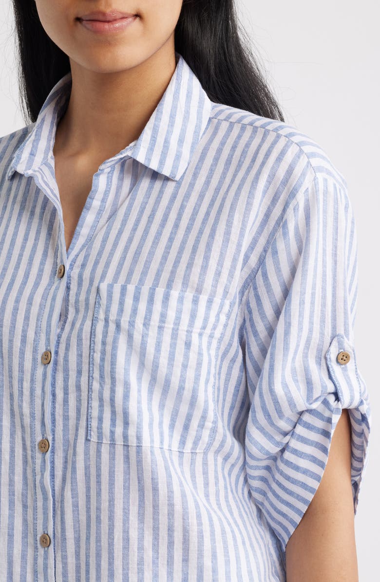 beachlunchlounge Mason Short Sleeve Stripe Button-Up Shirt, Alternate, color, Misty Lines
