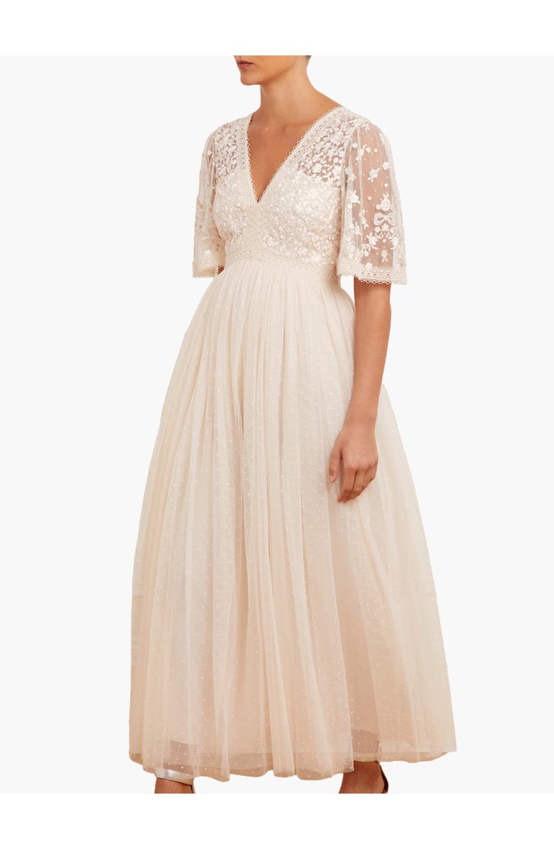 Needle & Thread Celestia Ribbon Bodice Maxi Dress, Main, color, Cream