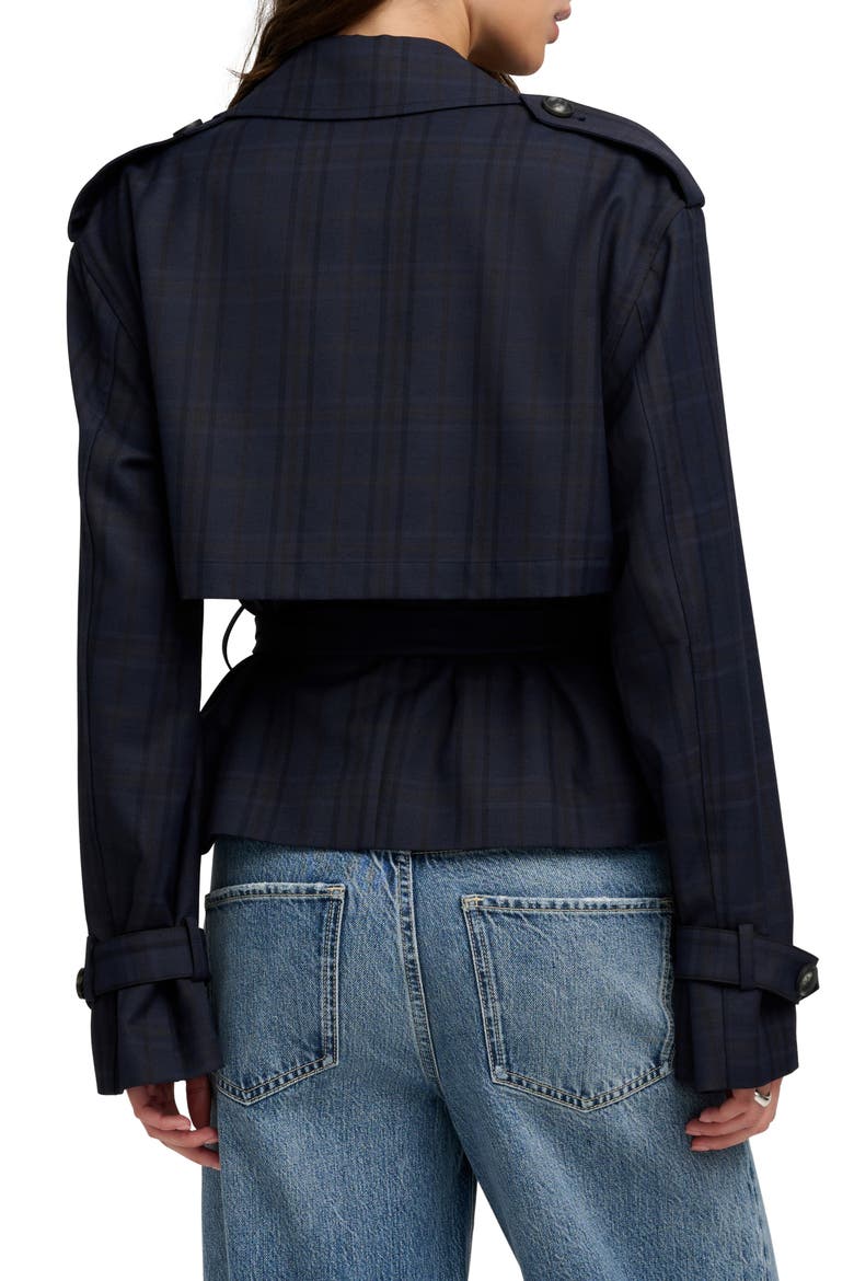 The Cropped Charles Plaid Trench Coat, Alternate, color, MIDNIGHT PLAID