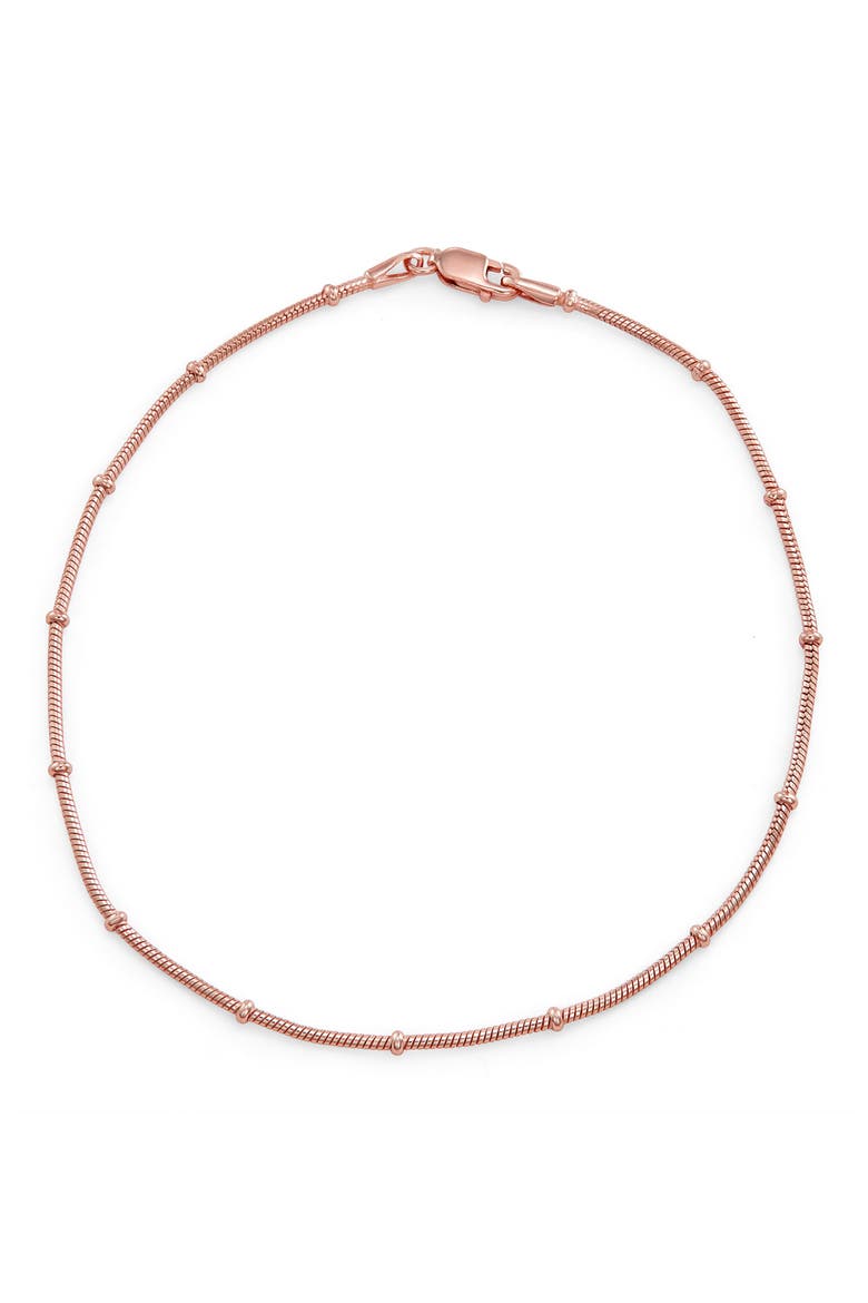 14K Gold Plate Sterling Silver Bead Station Anklet, Main, color, ROSE