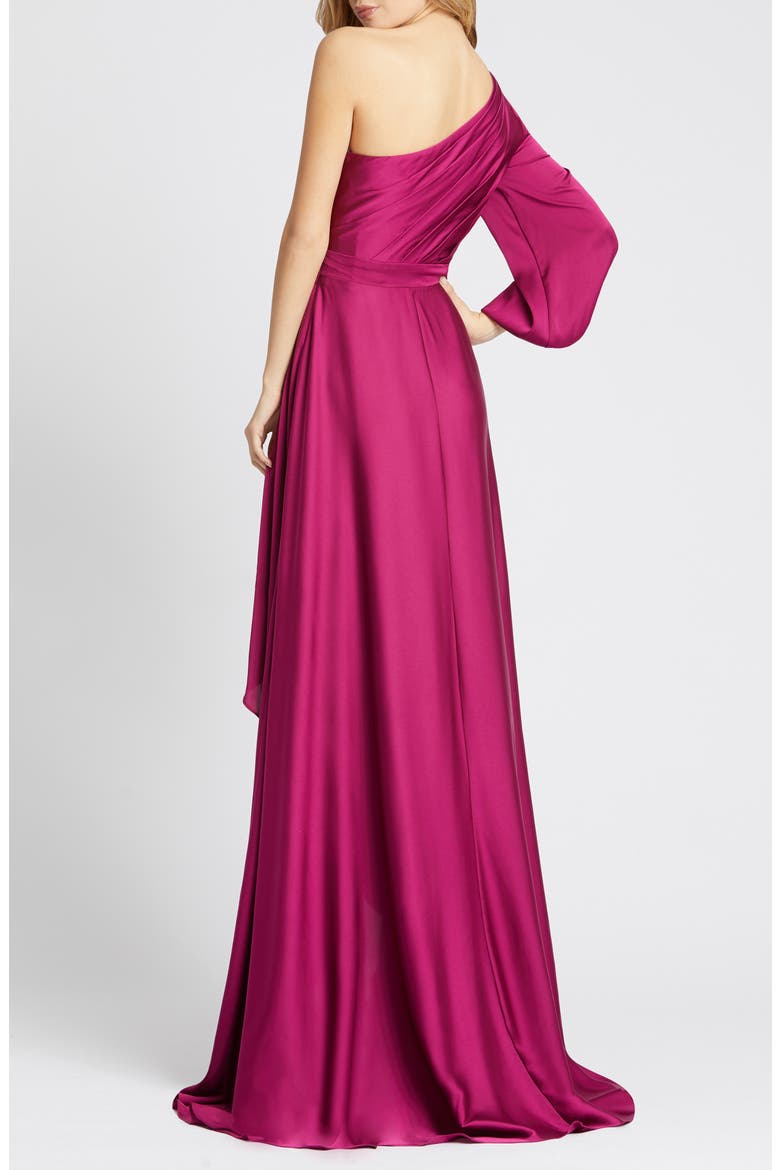 High Low One Shoulder Flowy Gown, Alternate, color, BERRY