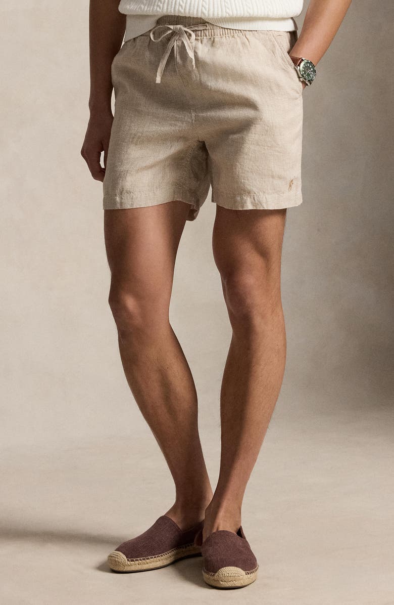 Polo Ralph Lauren Prepster 6-Inch Microcheck Linen Drawstring Shorts, Alternate, color, 6555H Coastal Beige White