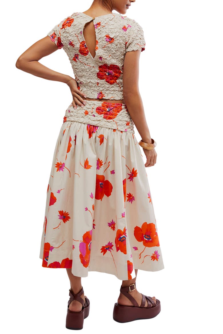 Carino Floral Two-Piece Stretch Cotton Crop Top & Midi Skirt, Alternate, color, TEA COMBO