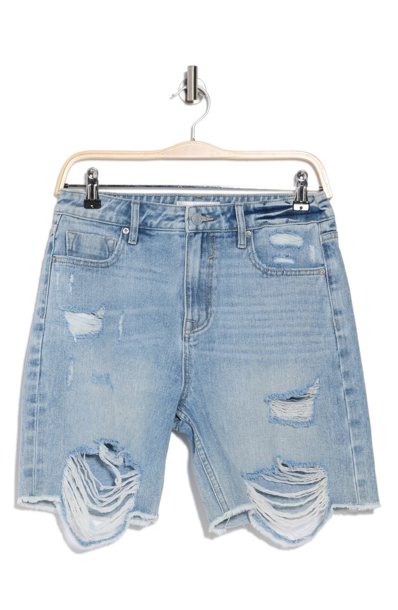Vigoss Destructed Fray Hem Bermuda Shorts, Alternate, color, Light Wash