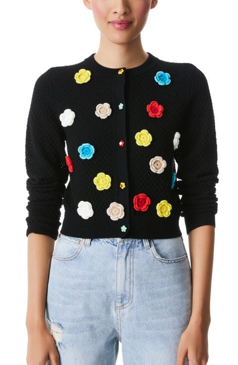 Selma Floral Appliqué Stretch Wool Crochet Cardigan