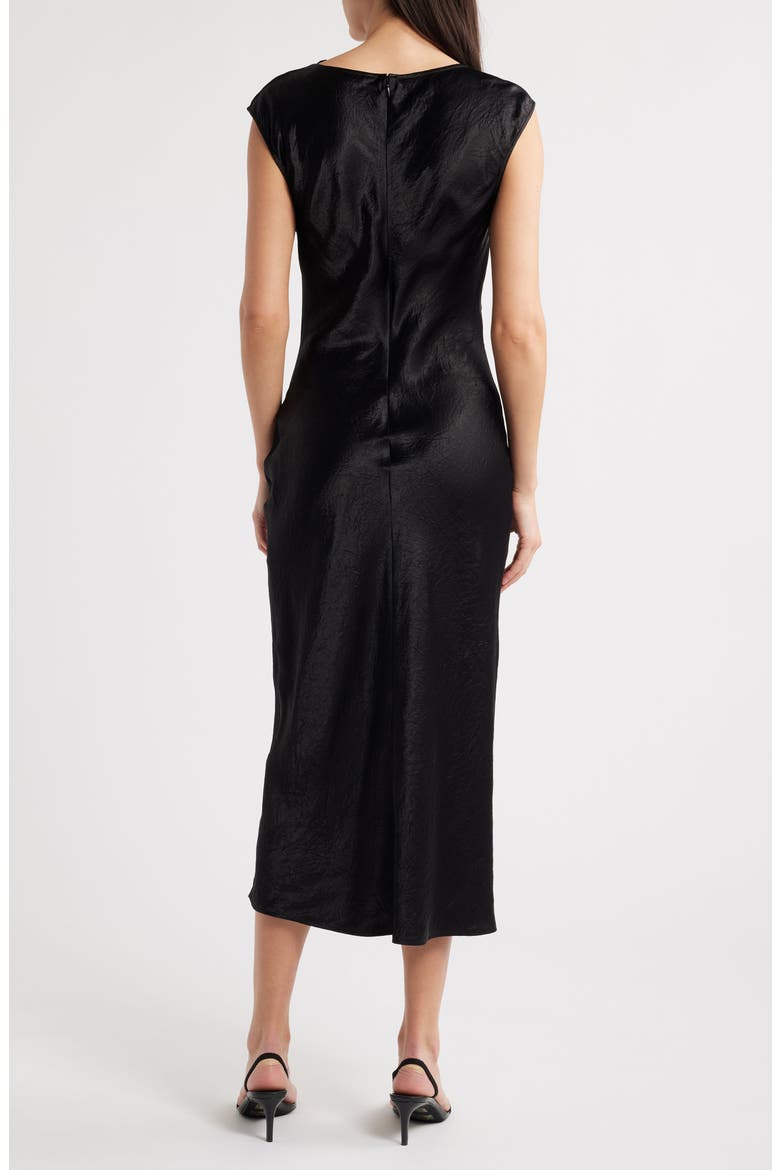 Cap Sleeve Satin Midi Dress, Alternate, color, BLACK DARK