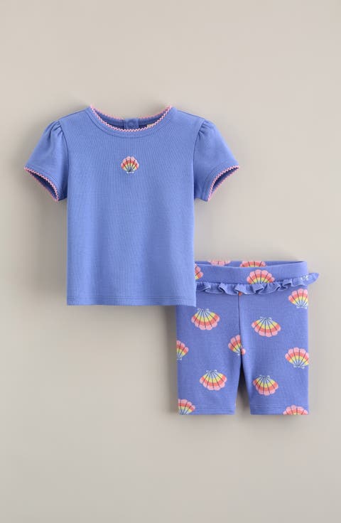 Puff Sleeve Cotton T-Shirt & Ruffle Shorts Set (Baby)