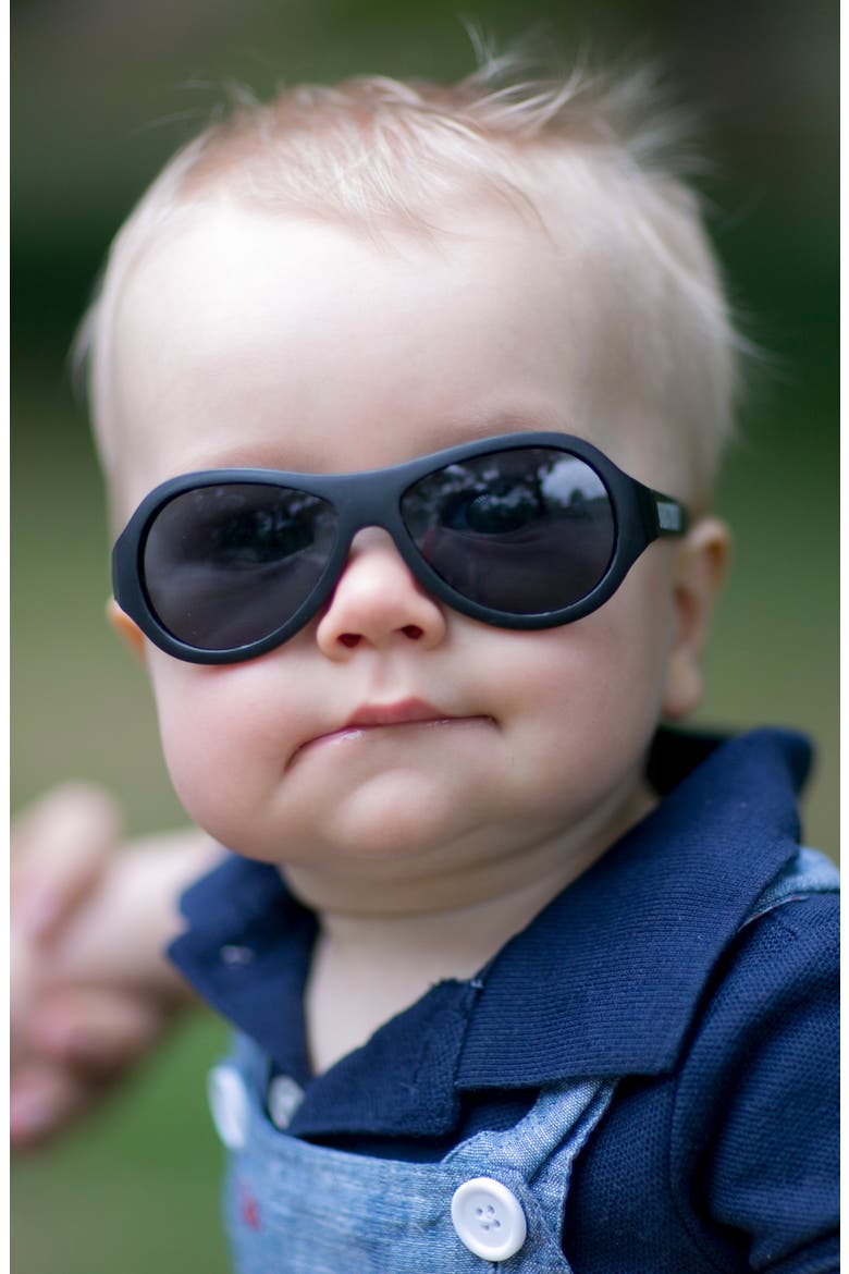 Kids' Jet Black Aviator Sunglasses, Alternate, color, JET BLACK