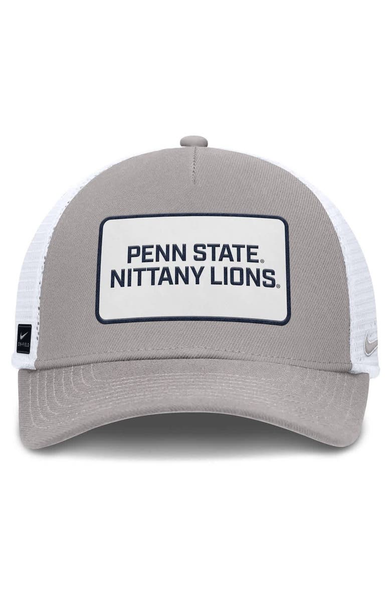 Nike Men's Nike Gray/White Penn State Nittany Lions 2025 On-Field Rise Patch Trucker Adjustable Hat, Alternate, color, Gray