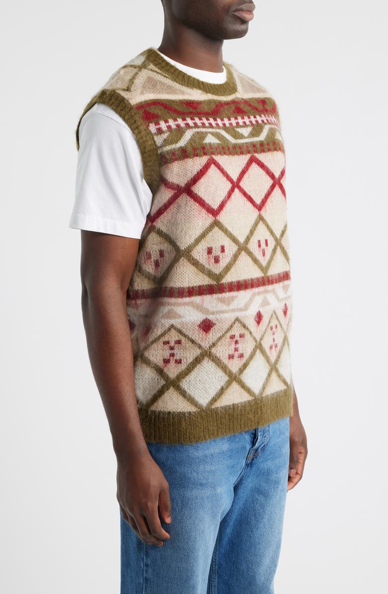 Topman Fair Isle Oversize Vest, Alternate, color, Khaki