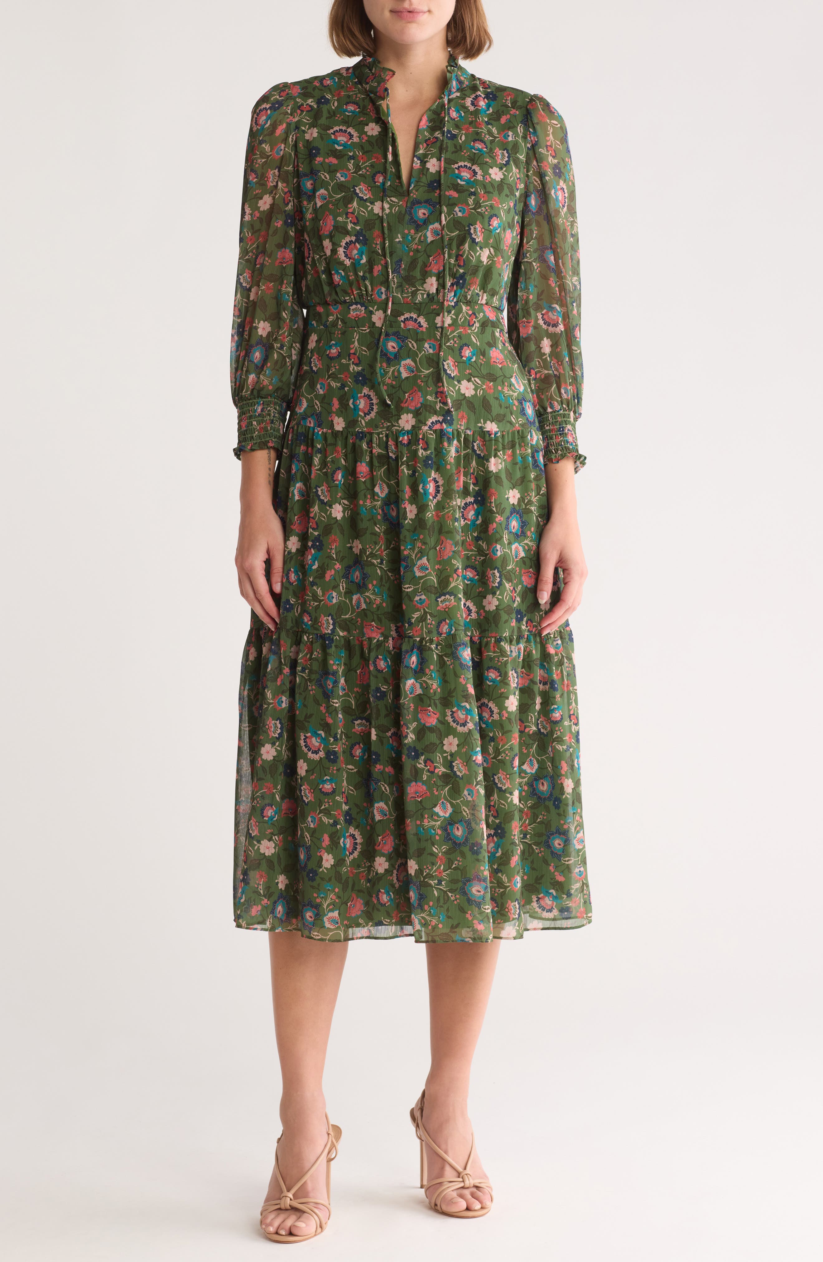 VINCE CAMUTO Halter Floral Chiffon Dress