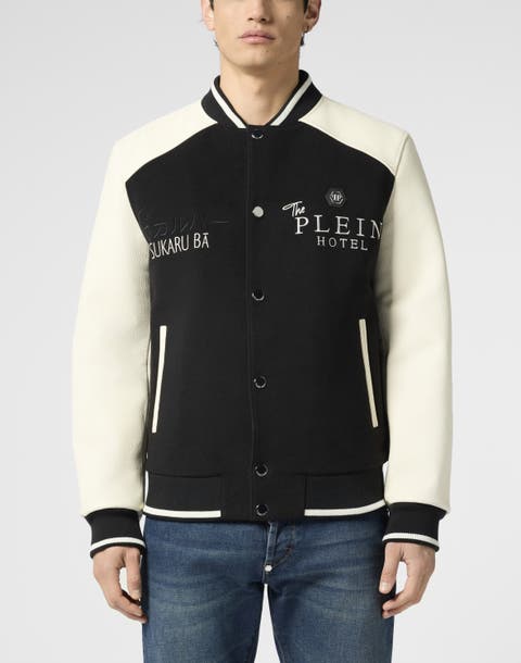 Wool &Amp; Leather Varsity Bomber Jacket Dragons Men
