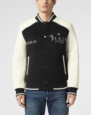 PHILIPP PLEIN Wool &Amp; Leather Varsity Bomber Jacket Dragons Men
