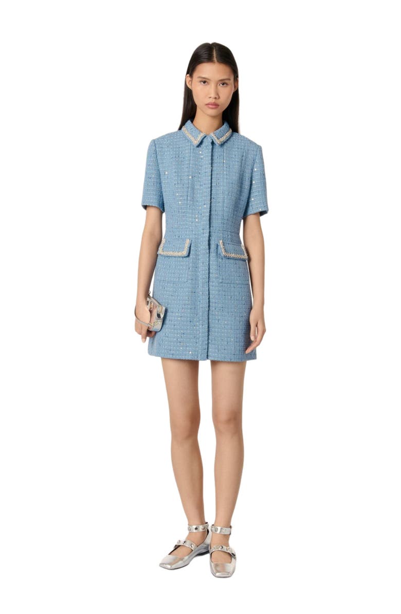maje Sequin tweed mini dress, Main, color,