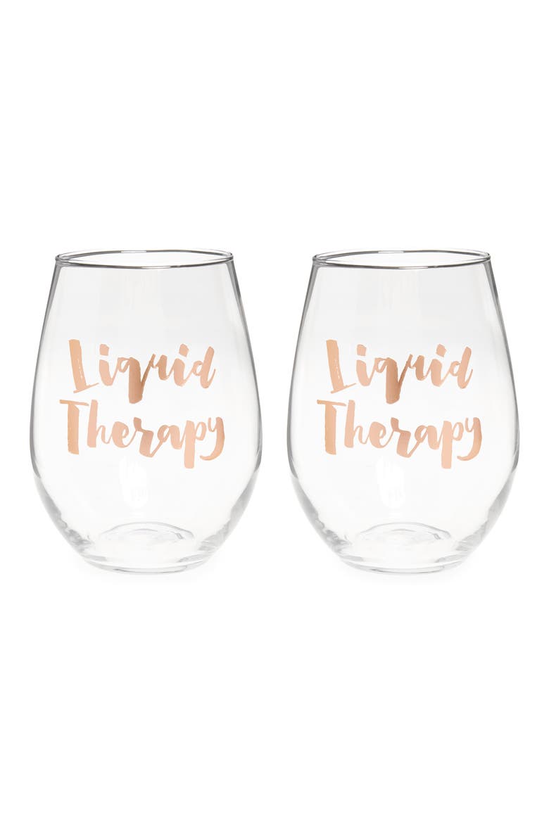 Liquid Therapy Set of 2 Stemless Wine Glasses, Main, color, WHITE