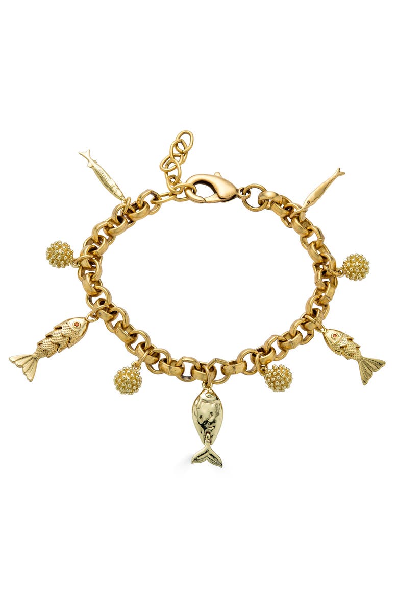 Fish Charm Bracelet, Main, color, Gold