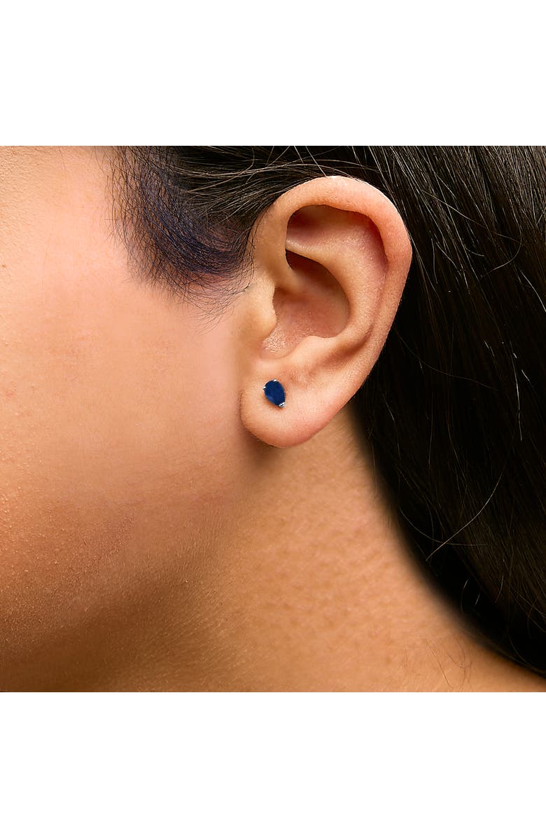 Haus of Brilliance 14K Gold 6x4MM Pear Shaped Gemstone Solitaire Stud Earrings, Alternate, color, Blue Sapphire | White