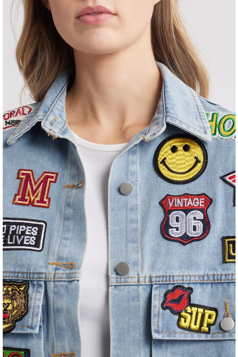 Thora Patch Denim Jacket, Alternate, color, BLUE