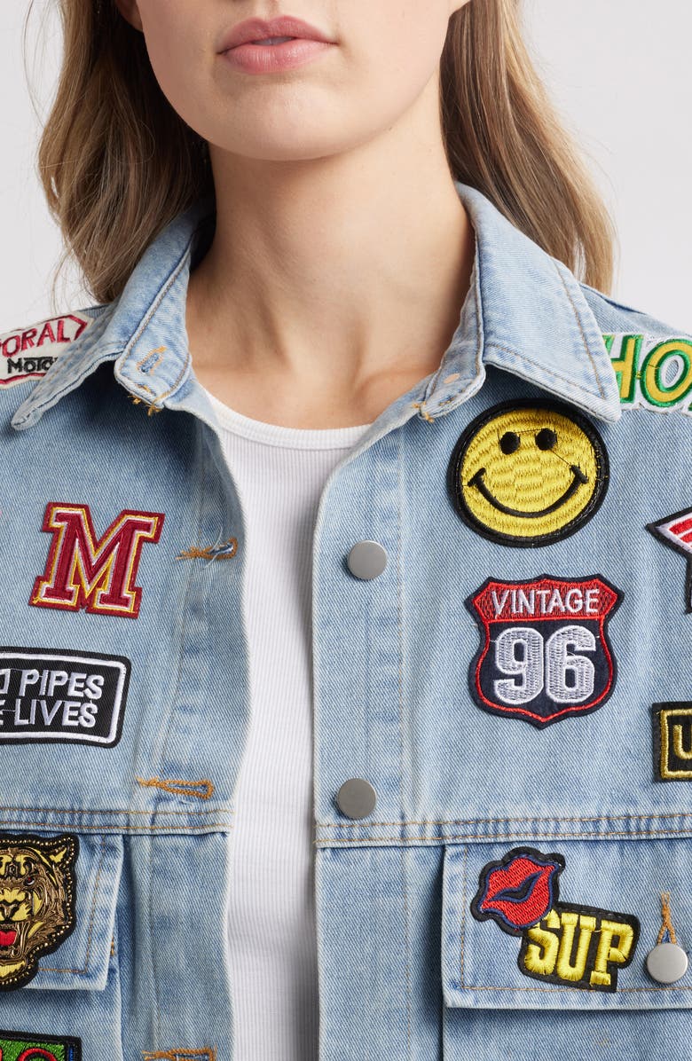 NIKKI LUND Thora Patch Denim Jacket, Alternate, color, Blue