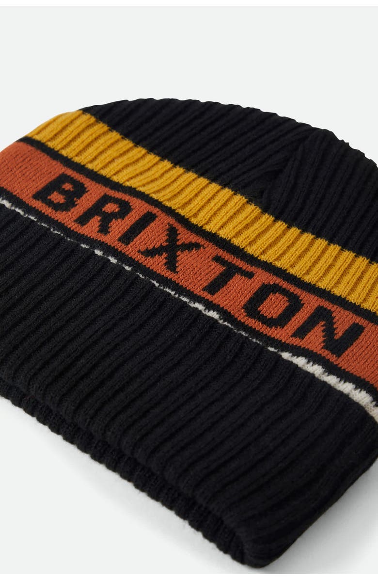 Brixton Rainier Stripe Logo Beanie, Alternate, color, Black/ Yellow/ Orange