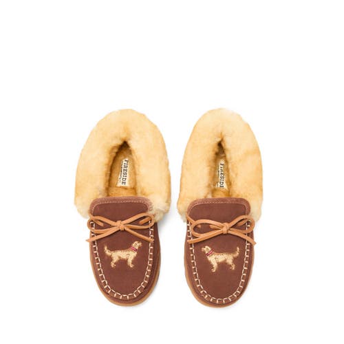 Dearfoams Fireside Gladstone Genuine Shearling Moccasin With Stitching In Animal Print