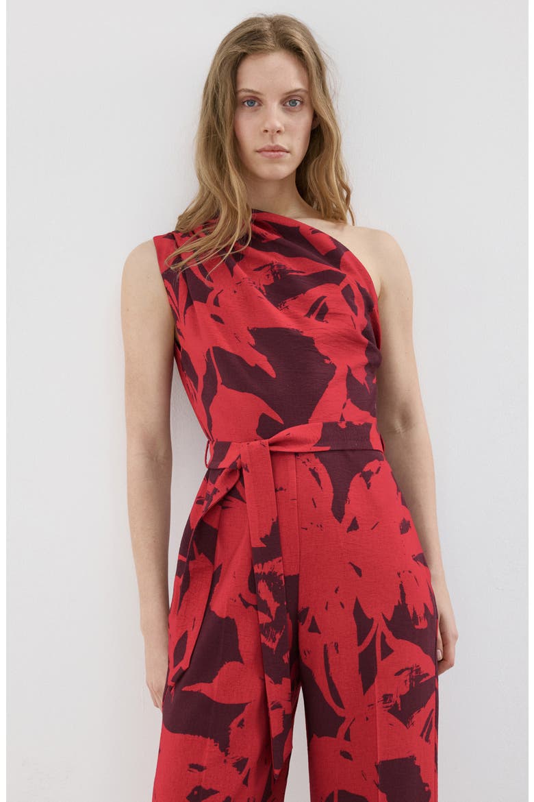 Print One-Shoulder Jumpsuit, Alternate, color, RED