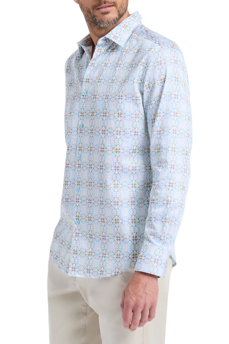 Runnymede Stretch Cotton Button-Up Shirt, Alternate, color, BLUE MULTI