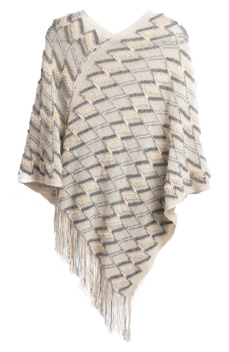 SAACHI Chevron Tassel Poncho, Alternate, color, Ivory