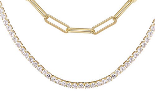Adornia Paper Clip Chain And Tennis Necklace Set Gold In Gold