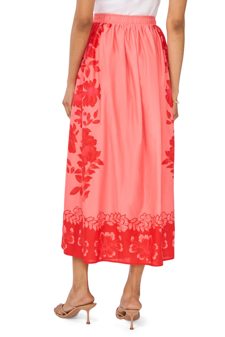 Placed Floral Cotton Skirt, Alternate, color, LOBSTER RED