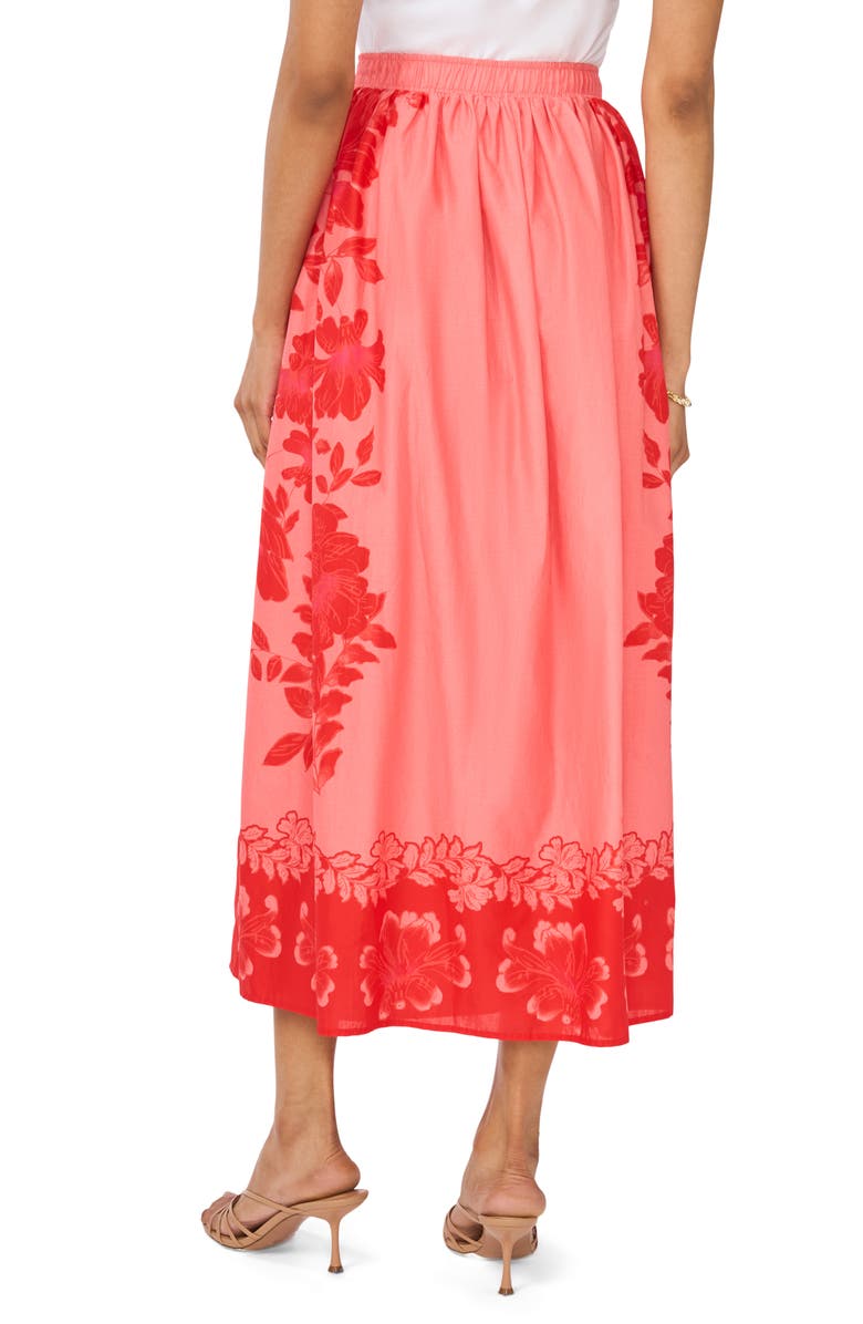 Vince Camuto Placed Floral Cotton Skirt, Alternate, color, Lobster Red