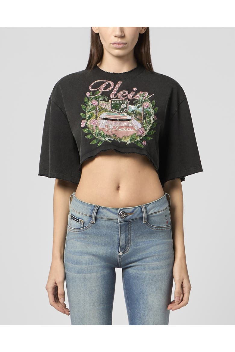 Cropped T-Shirt Cannes Tennis Club Women, Main, color, black