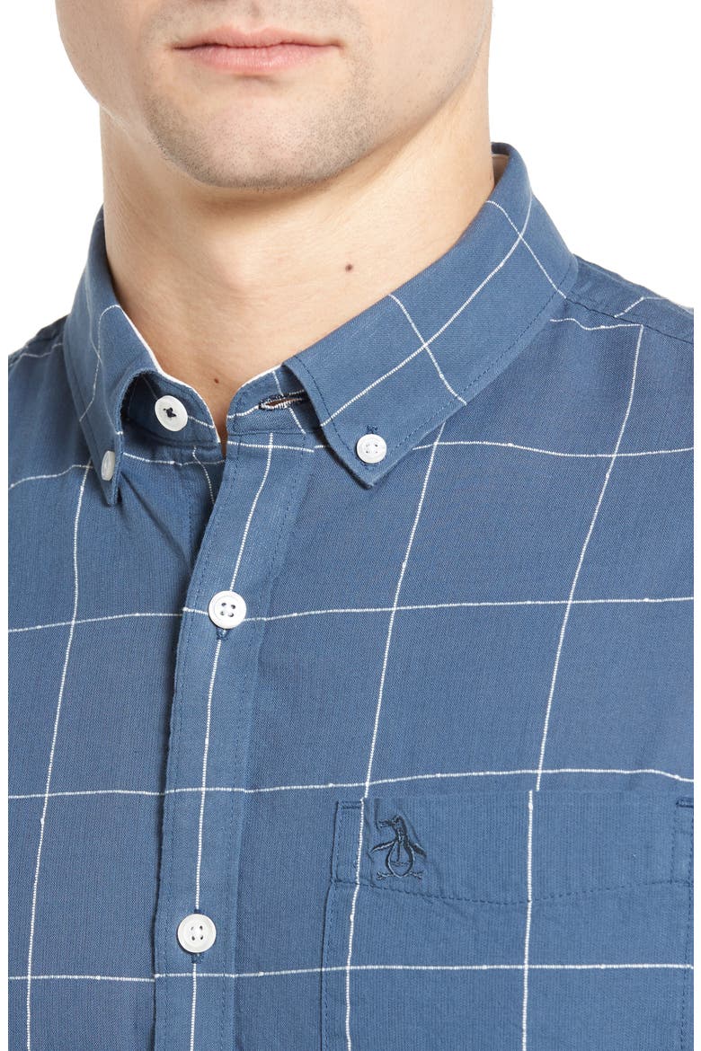 Lawn Trim Fit Windowpane Plaid Shirt, Alternate, color, BERING SEA