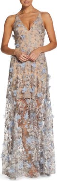Dress the Population Sidney Deep V-Neck 3D Lace Gown