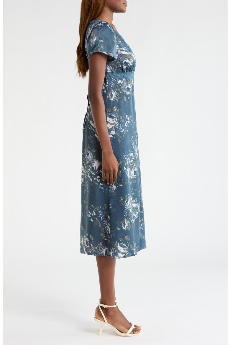 Lace Trim Floral Print Midi Dress (Women) | Nordstrom