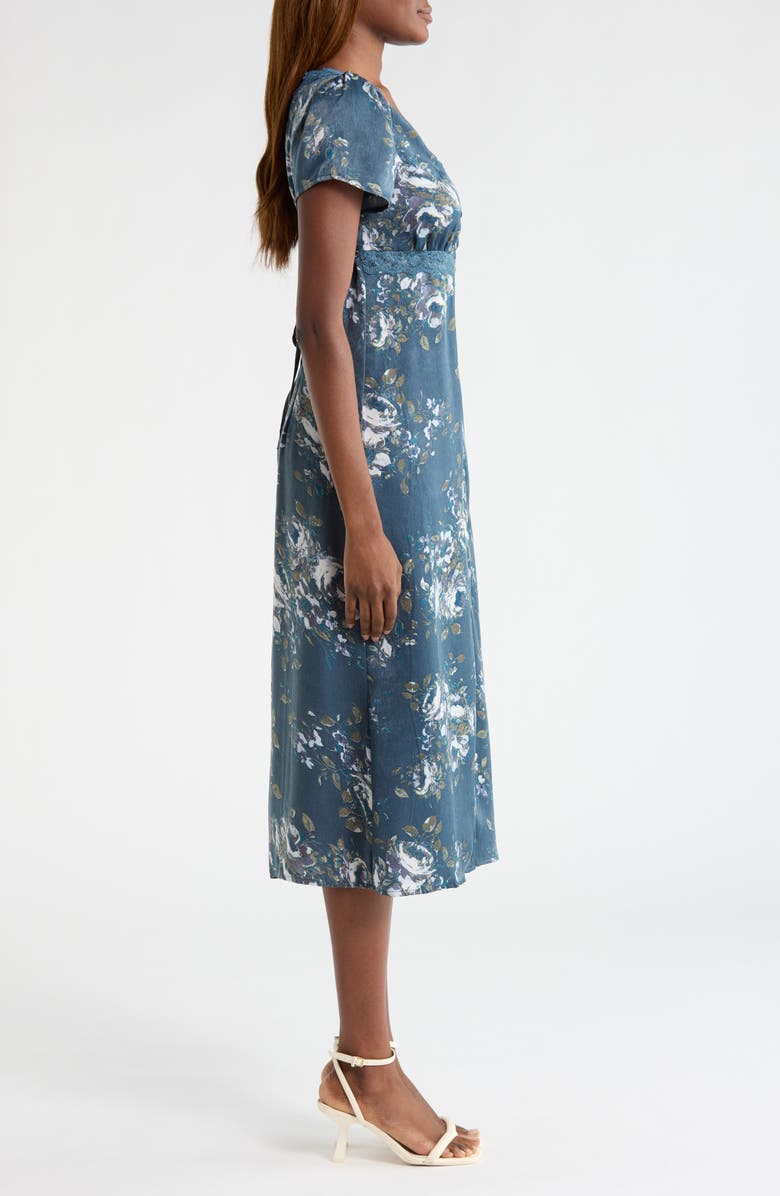 Lucky Brand Lace Trim Floral Print Midi Dress, Alternate, color, Navy Multi