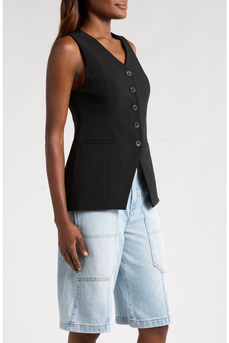 Lila Button Front Vest, Alternate, color, BLACK