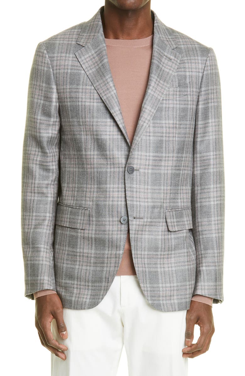 ZEGNA Prince of Wales Easy Fit Cashmere, Silk & Hemp Blazer, Main, color, 