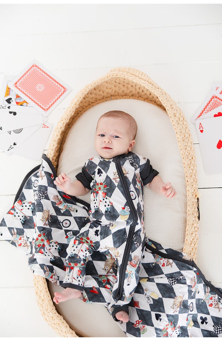 Charlie Lou Baby<sup>®</sup> Alice in Wonderland Short Sleeve Zip Romper, Alternate, color, 