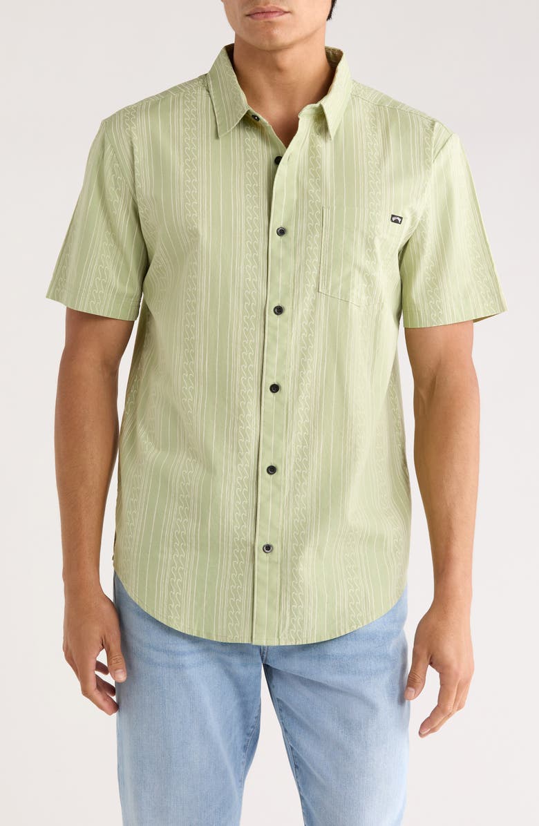 Billabong Low Tide Short Sleeve Cotton Button-Up Shirt, Main, color, Sage Frost