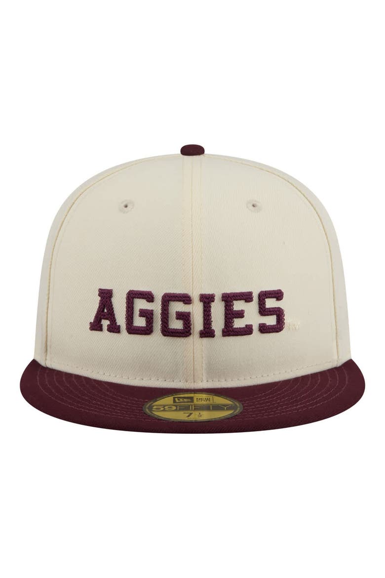 Men's New Era  Cream/Maroon Texas A&M Aggies Two-Tone Script 59FIFTY Fitted Hat, Alternate, color, Cream