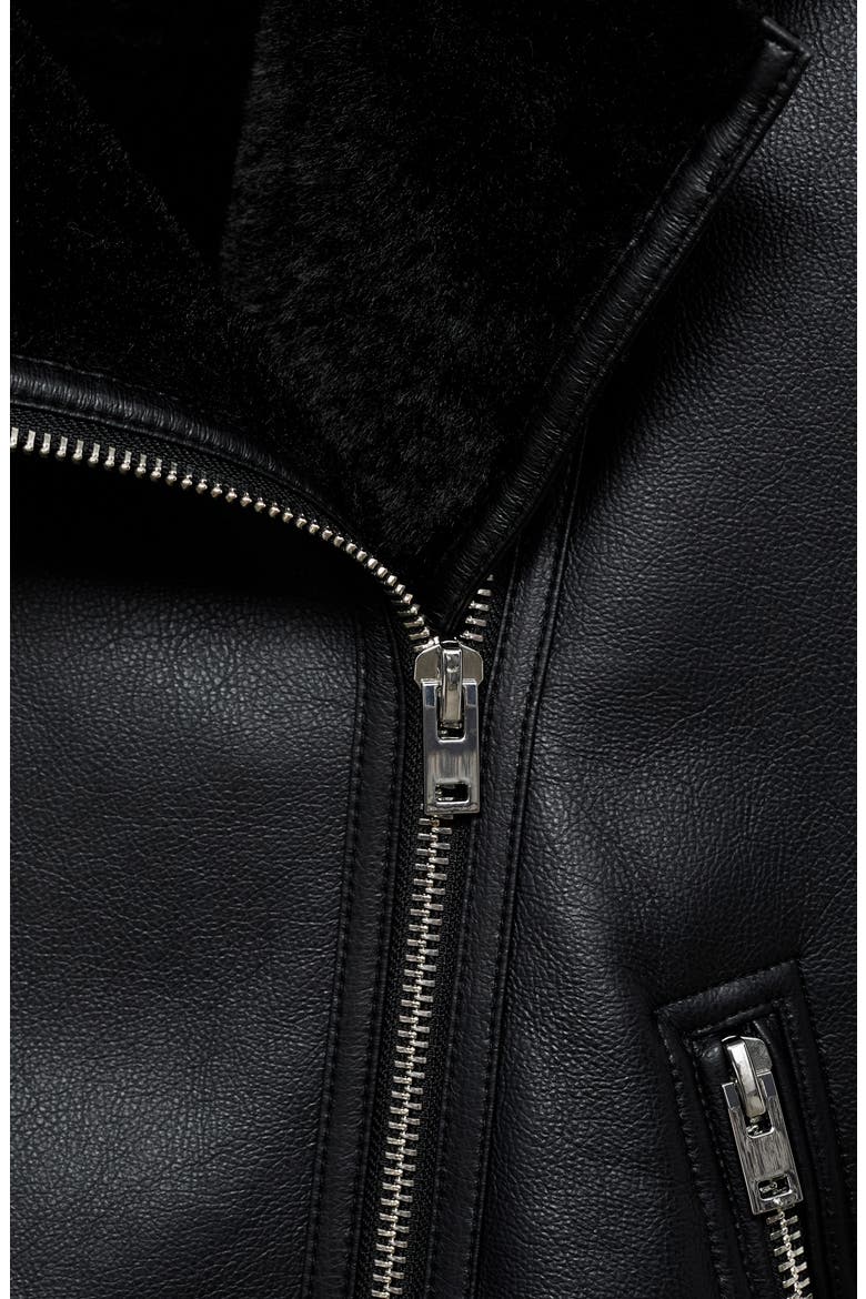 Faux Shearling Moto Jacket, Alternate, color, BLACK