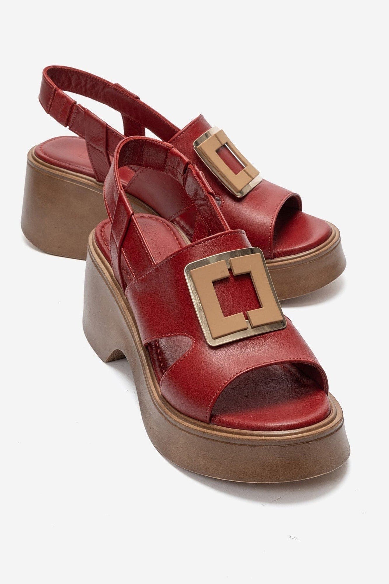 Lucia Leather Buckle Platform Sandal, Main, color, Red
