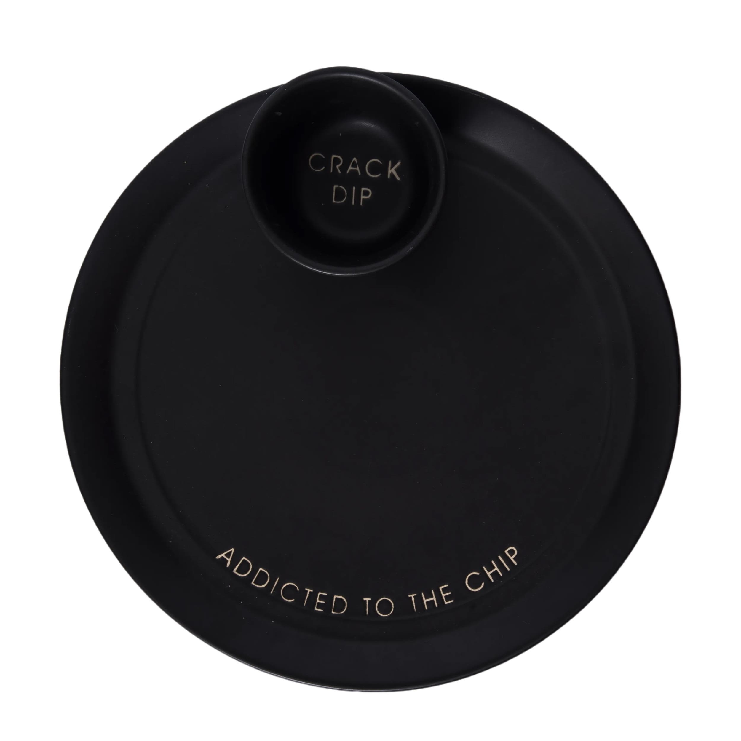 Totalee Gift Crack Dip Platter W/ Bowl Set Of 2 Ceramic Black