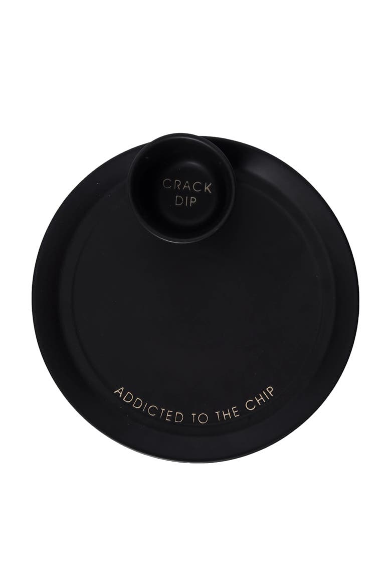 Crack Dip Platter w/ Bowl Set of 2 Ceramic Black, Main, color, Black
