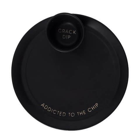 Crack Dip Platter w/ Bowl Set of 2 Ceramic Black