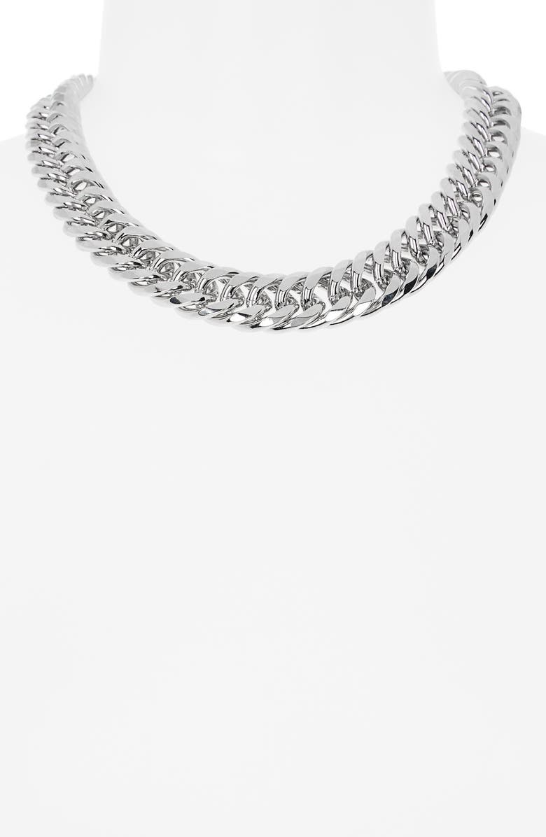 Kenneth Jay Lane Curb Chain Necklace, Alternate, color, Polished Silver