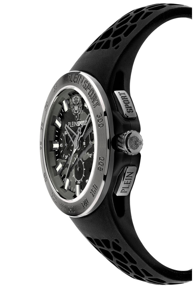 Camo Dial Three-Hand Quartz Silicone Strap Watch, 43mm, Alternate, color, GUN