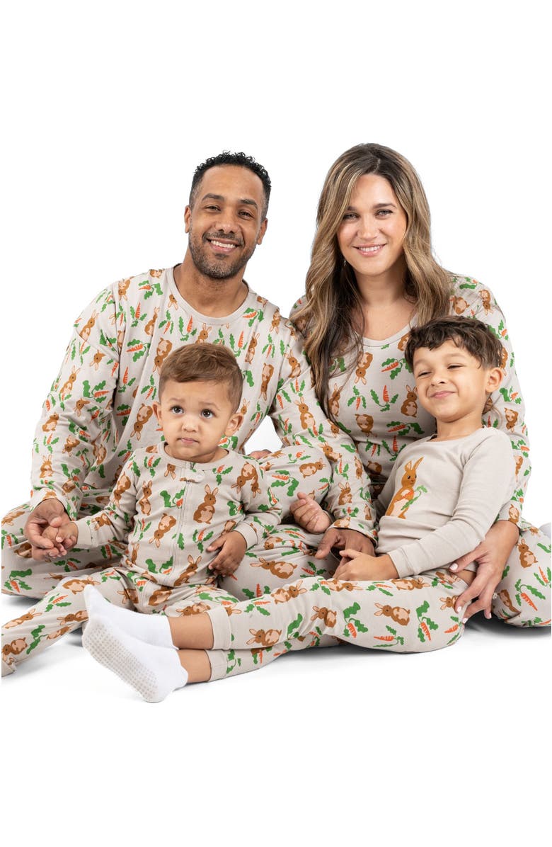 Leveret Footed Cotton Easter Matching Family Pajamas, Bunny Prints, Alternate, color, Rabbit