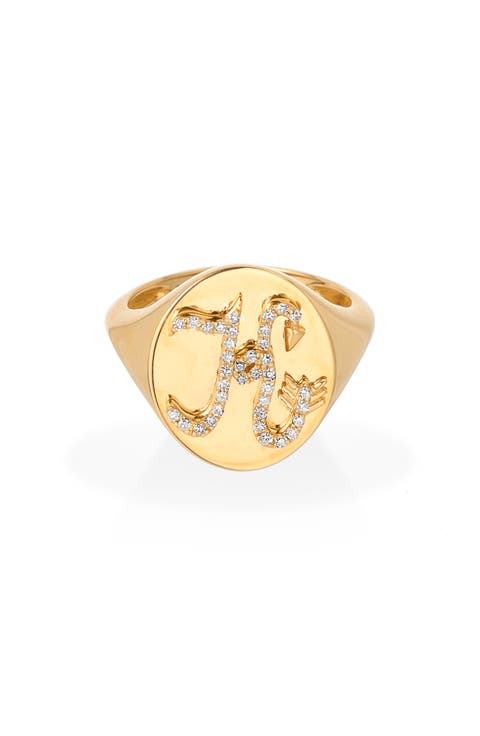 Pavé Diamond Initial Signet Ring